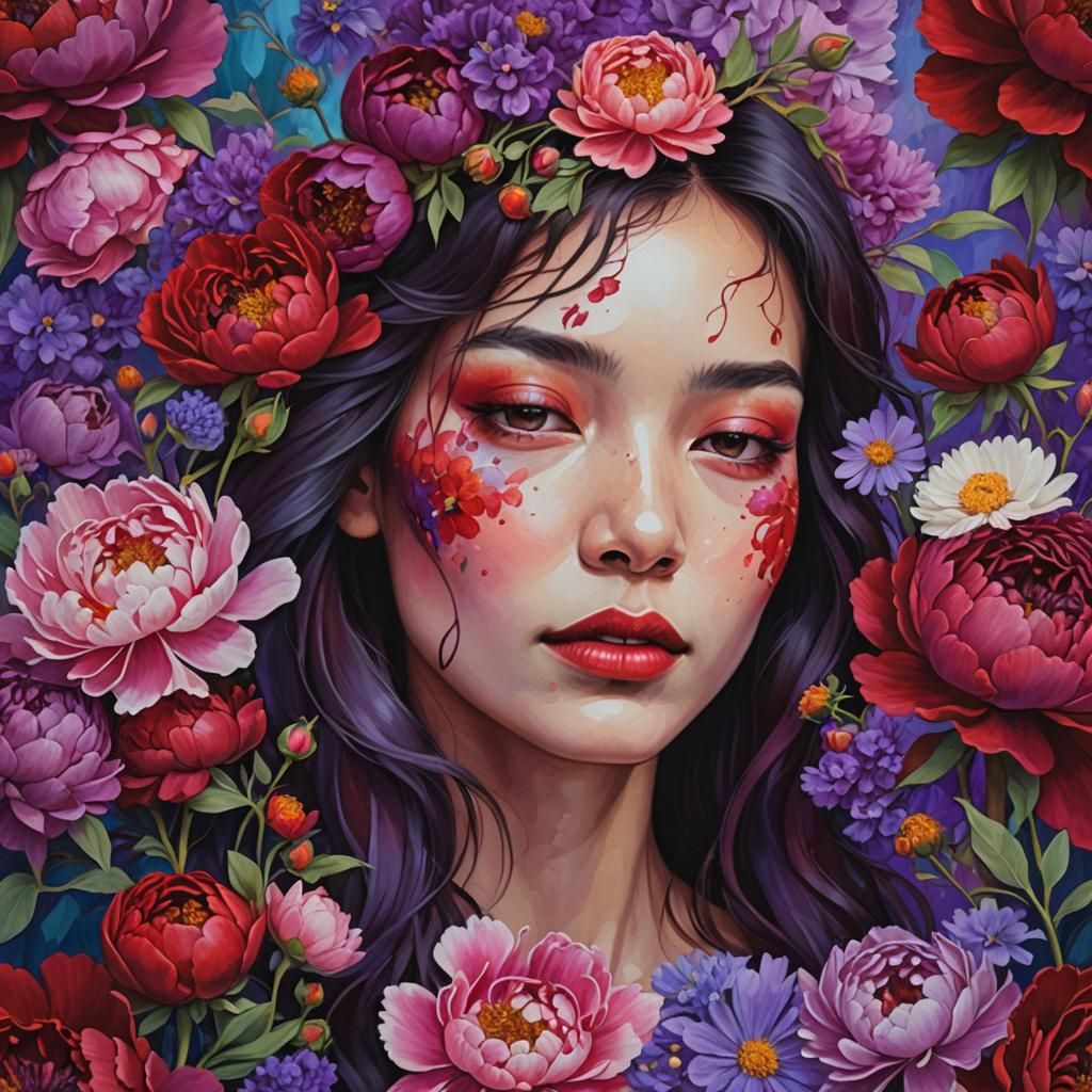 Surreal Floral Portrait in Fantasy Concept Art Style