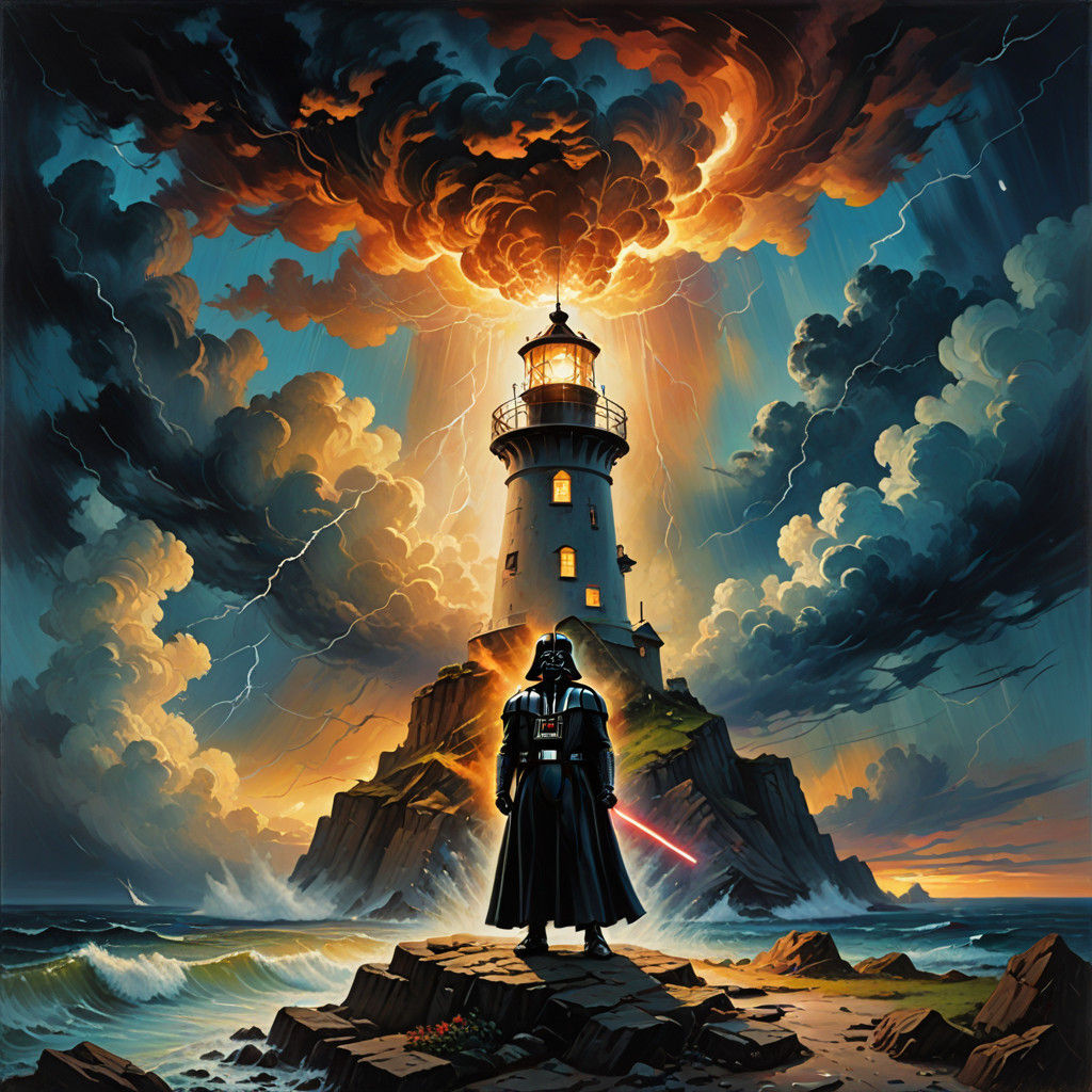 Darth Vader in a Surrealist Lighthouse Scene, Inspired by Da...