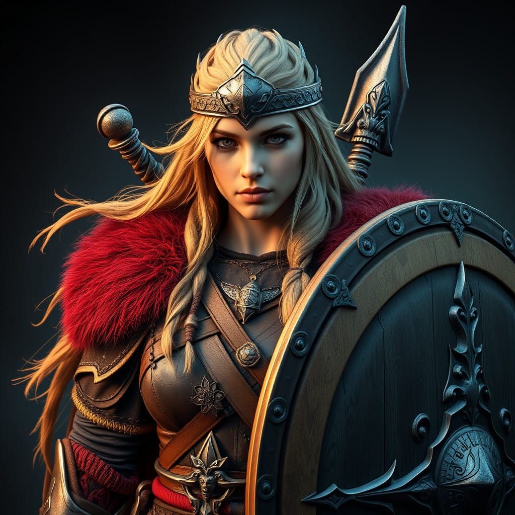 Viking Shield Maiden Portrait in Deep Fantasy Colors