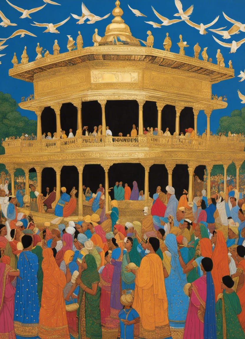 Global Peace Celebration in Rajput Painting Style