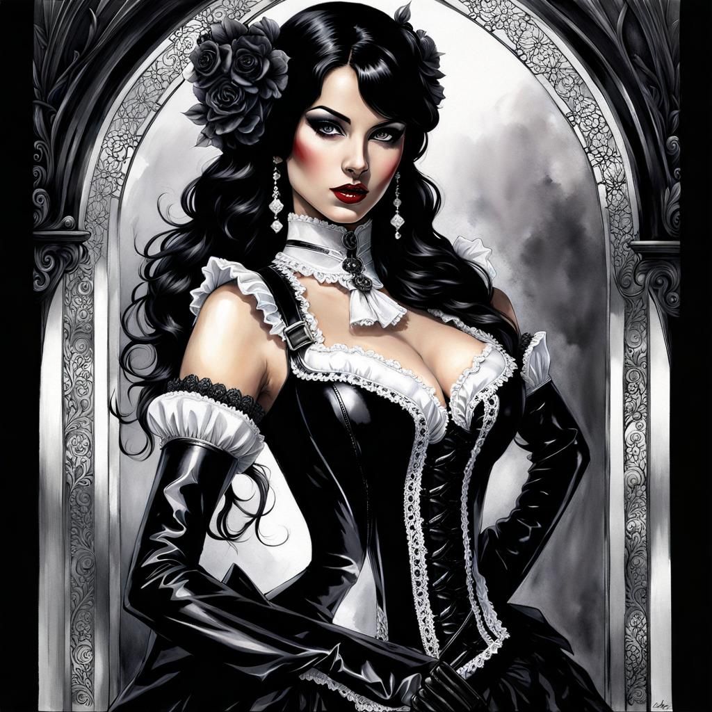 Olive Skinned Maid in Gothic Art Style