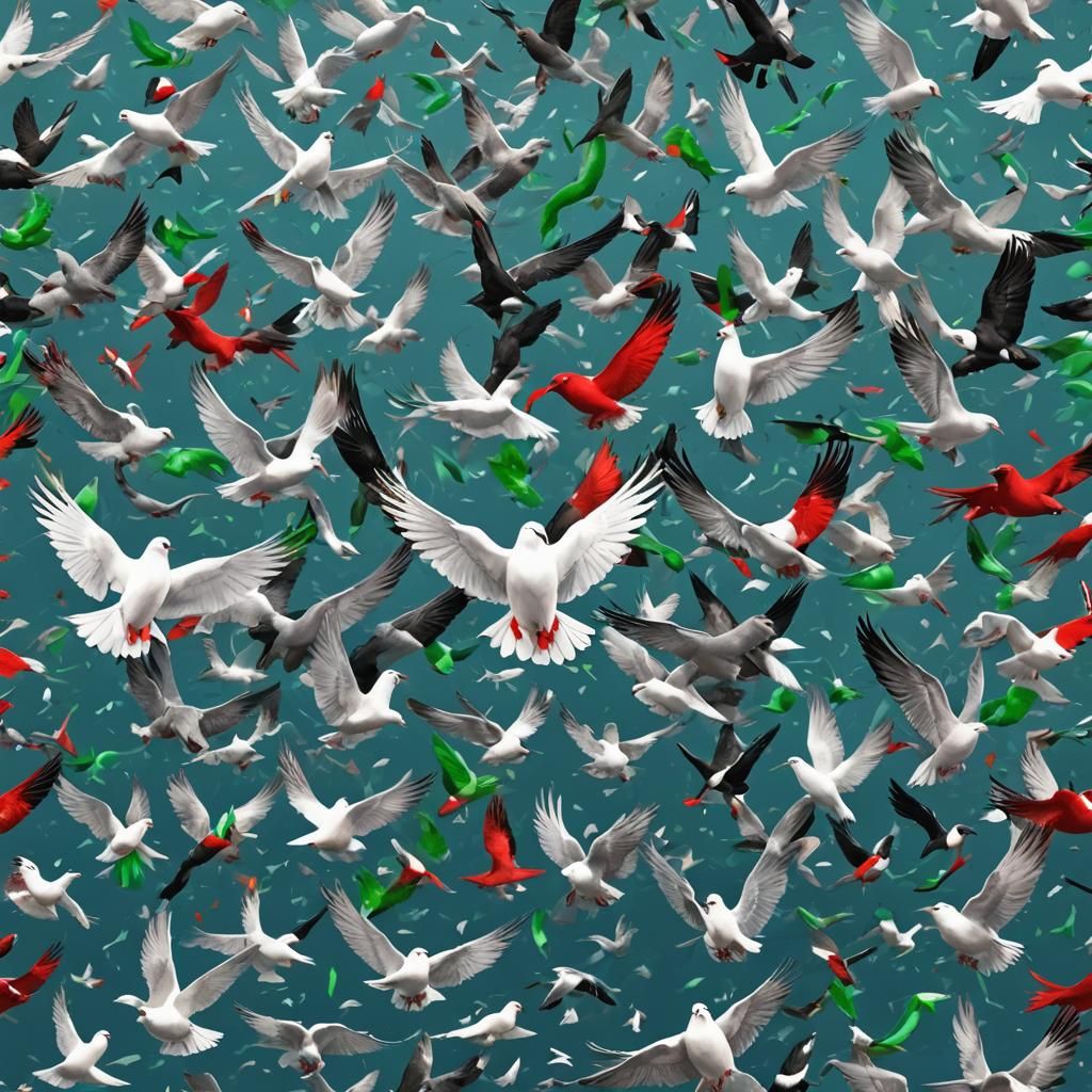 Palestinian Flag Dove over Turquoise Sea: Detailed Matte Pai...