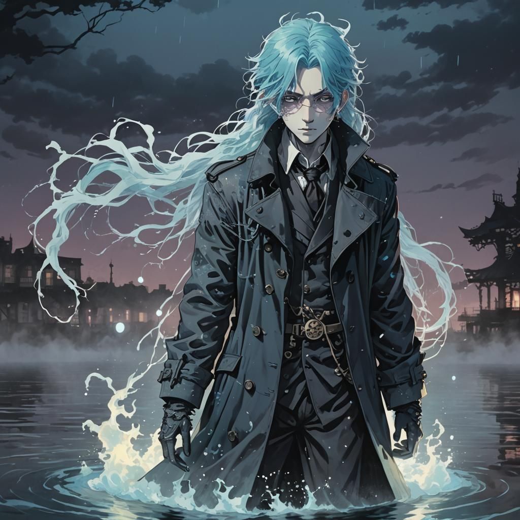 Ethereal Ghost in Manga Style with Neon Hair