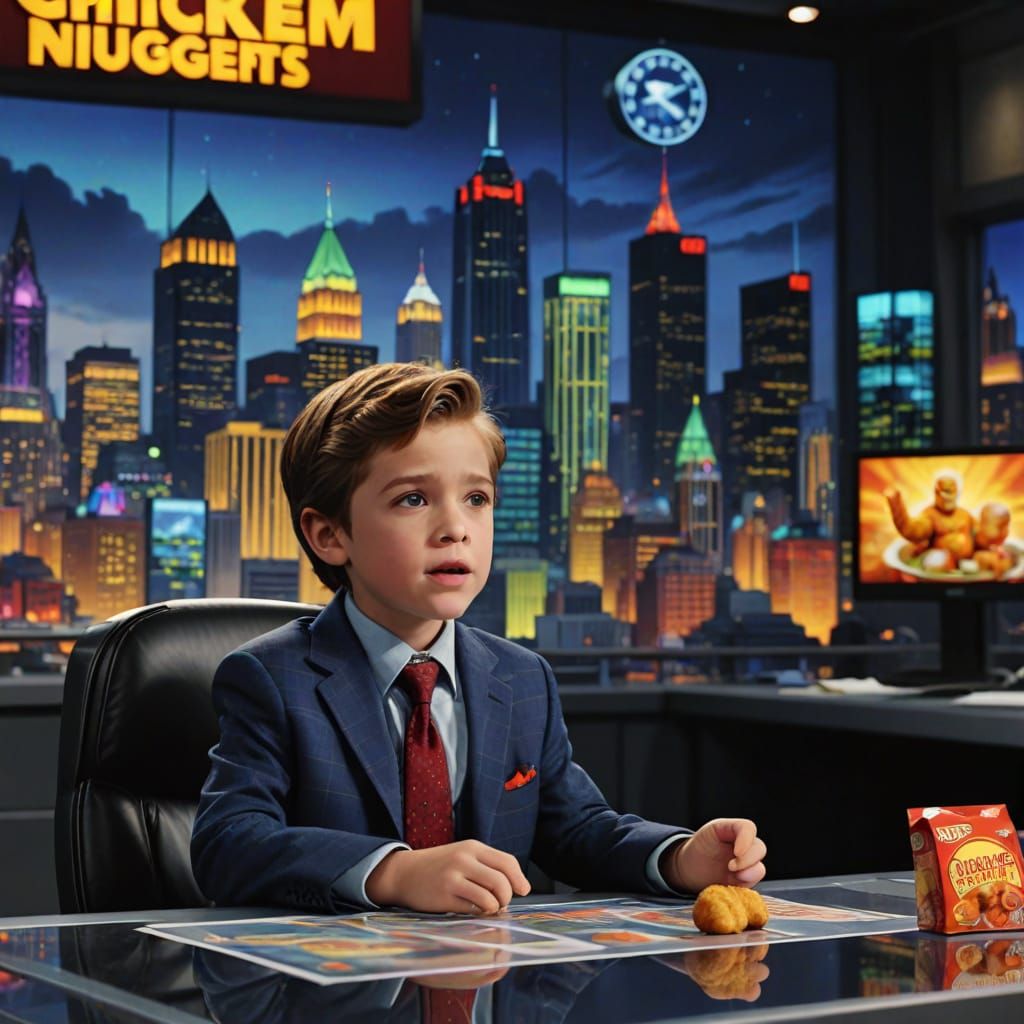 Child's Chicken Nugget News in Gotham, Comic Book Style