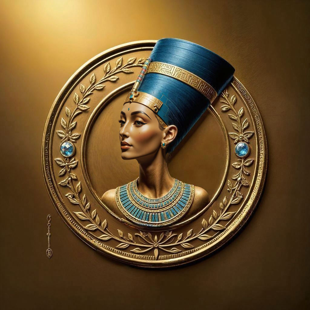 Golden Nefertiti Logo with Elegant Egyptian Queen