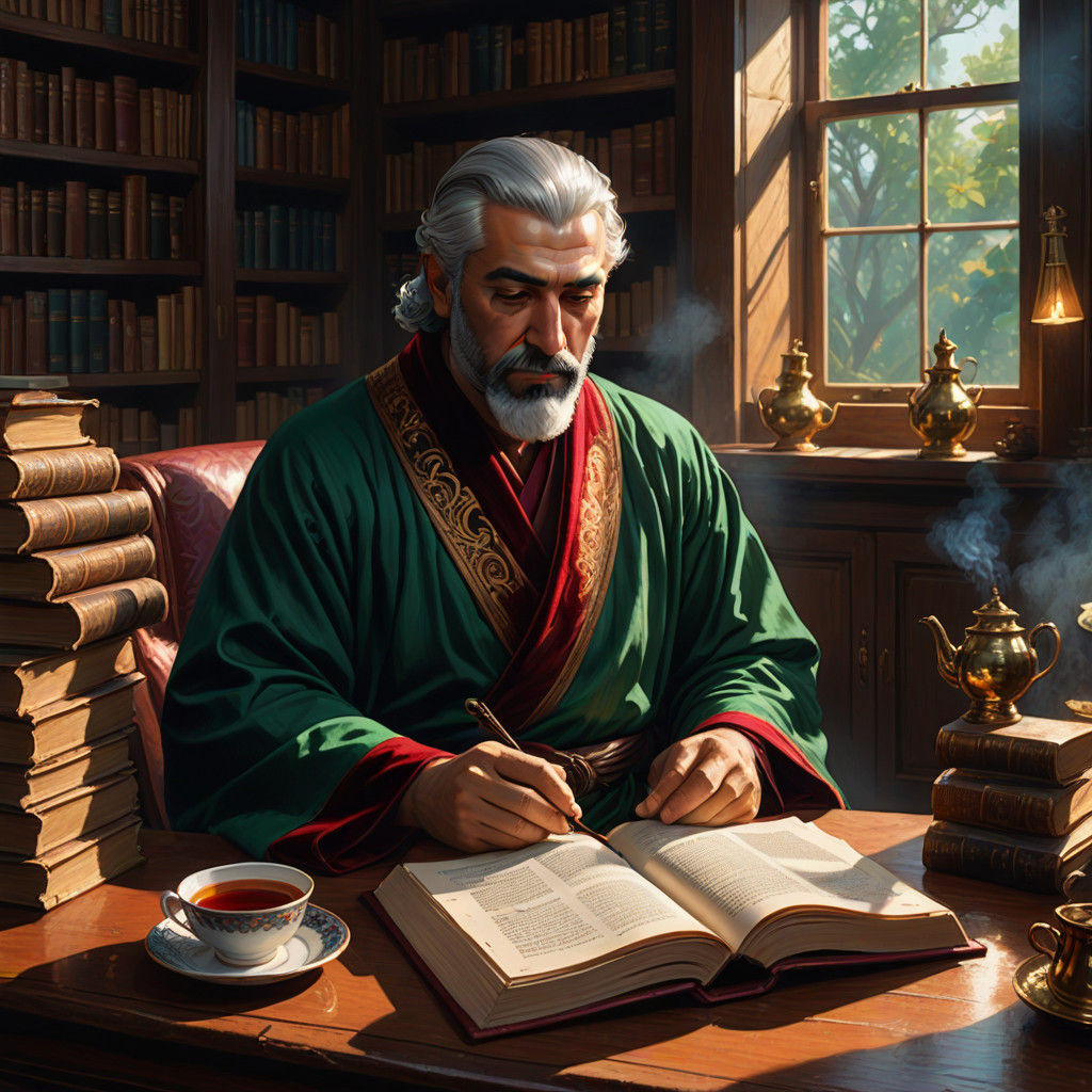Elegant Scholar in a Luxurious Study