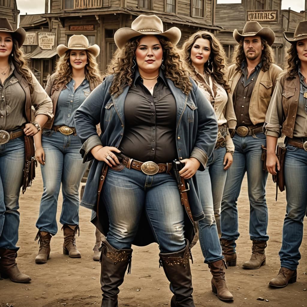 Curvy Gunslingers in Western Town