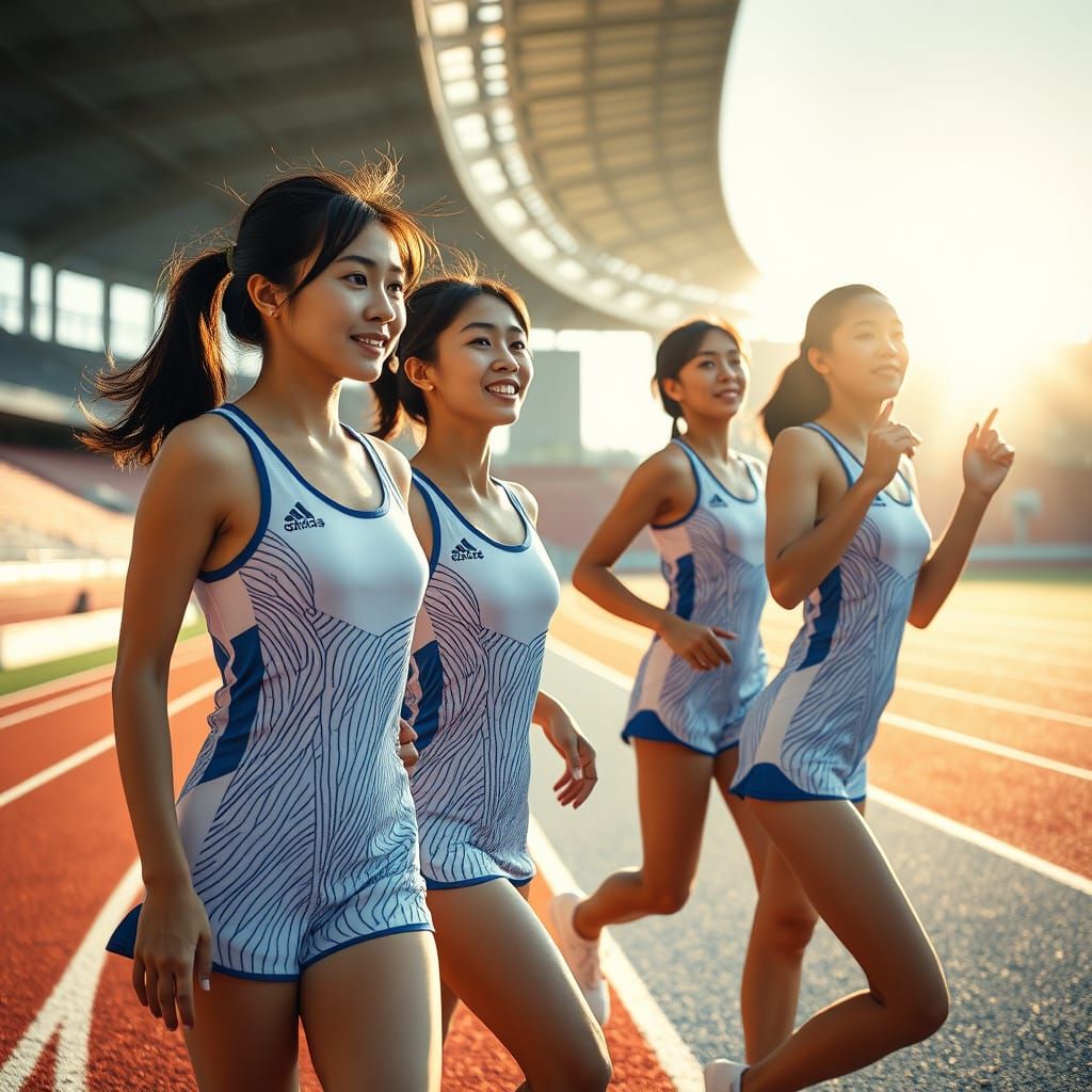 Taiwanese Athletes Sprinting Over Hurdles in Morning Sun