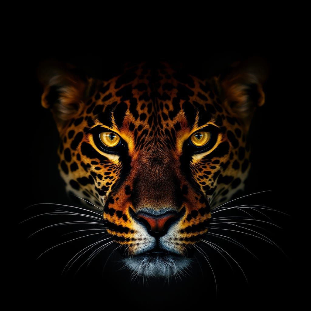 Golden-Eyed Leopard Emerges from Midnight Blackness