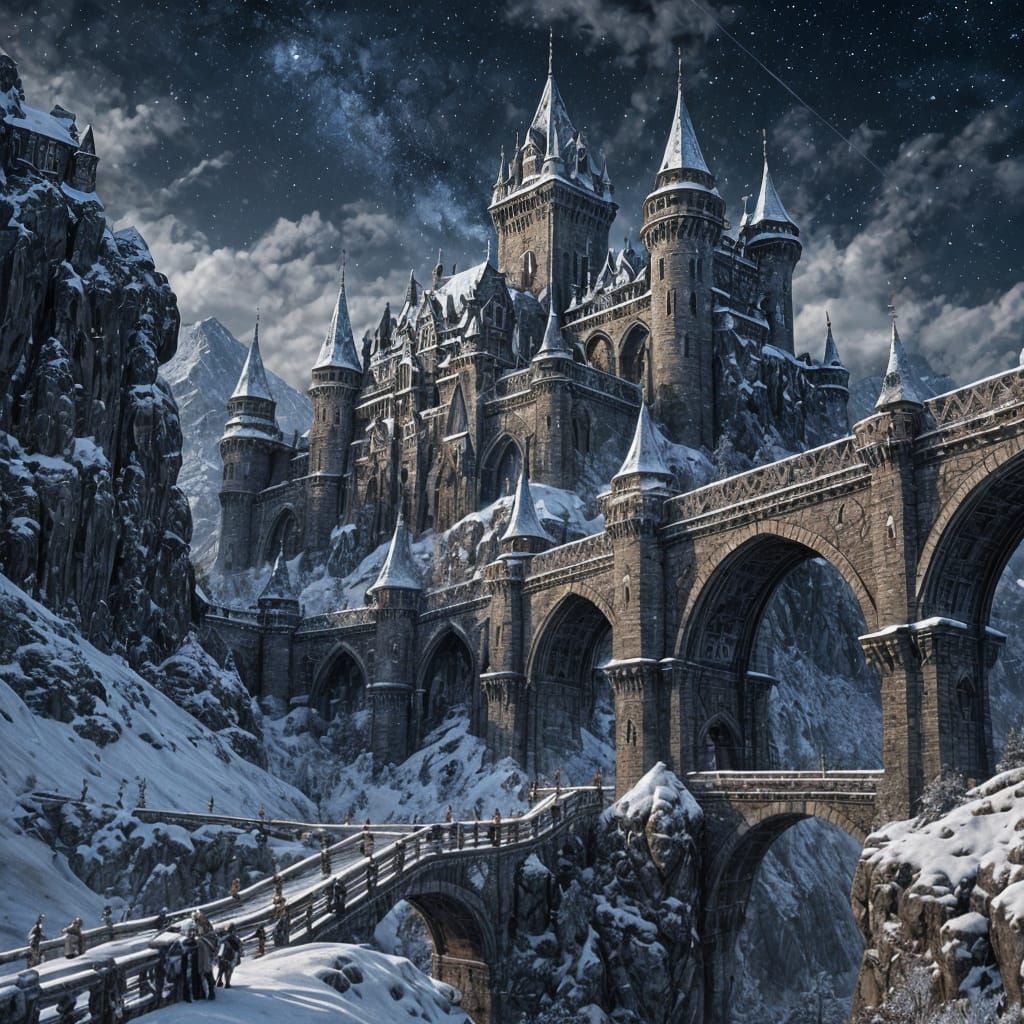 Epic Dark Fantasy Castle Under Cosmic Sky