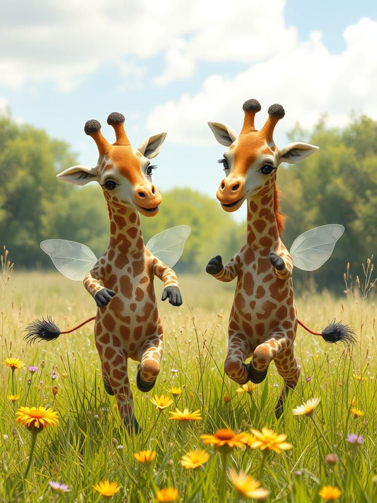 Delightful Giraffe Friends Enjoy Sunny Afternoon Tea