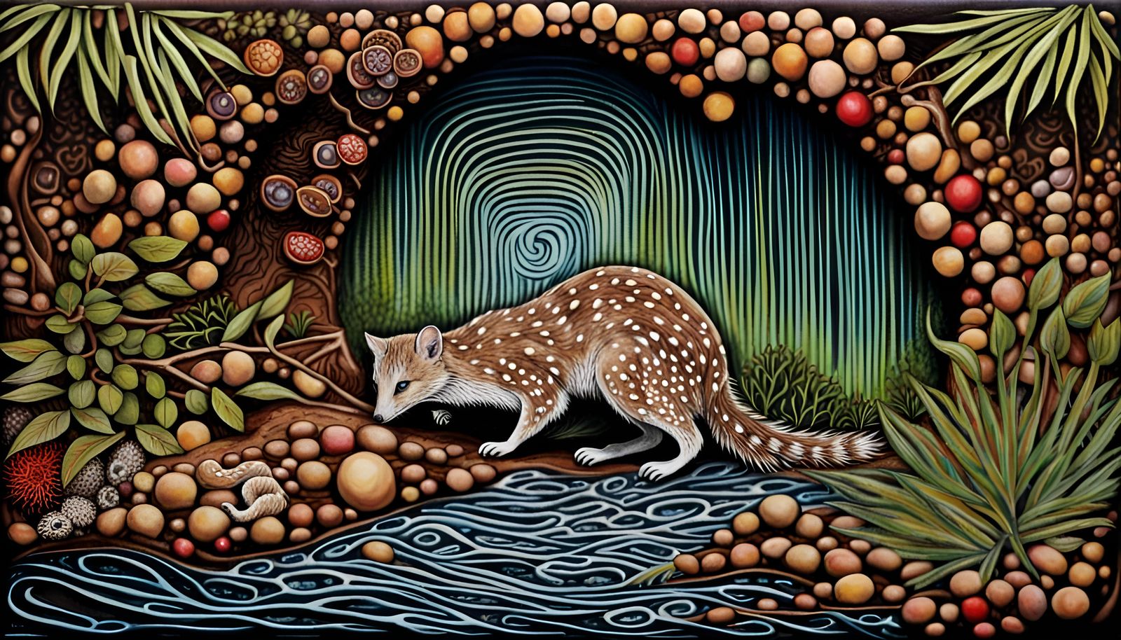 Waterfall Portal with Australian Wildlife and Zentangle