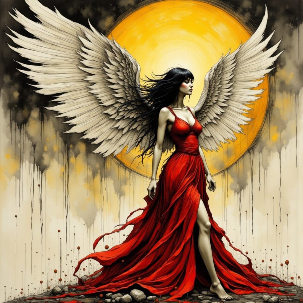 Angel Wings, Red Dress, Big Moon