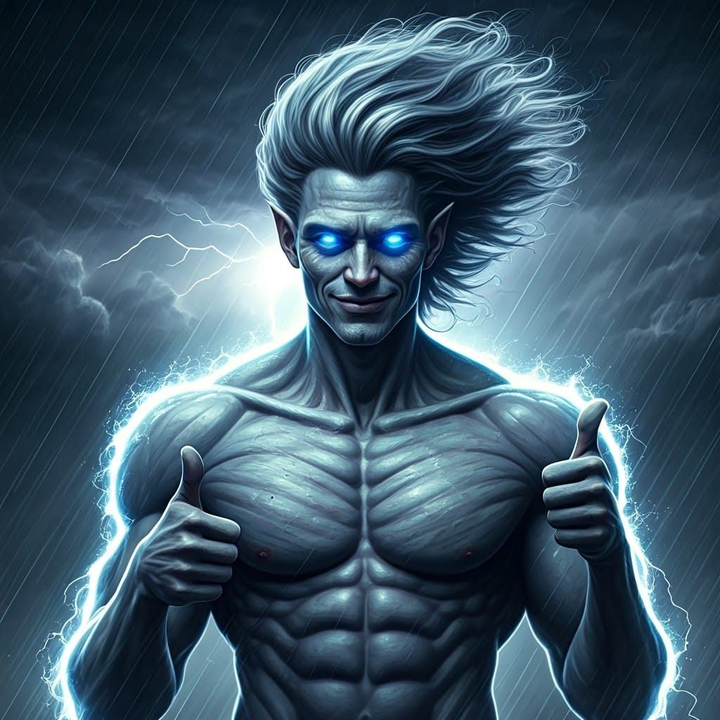 Hyper-Realistic Storm Elemental Giving Two Thumbs Up