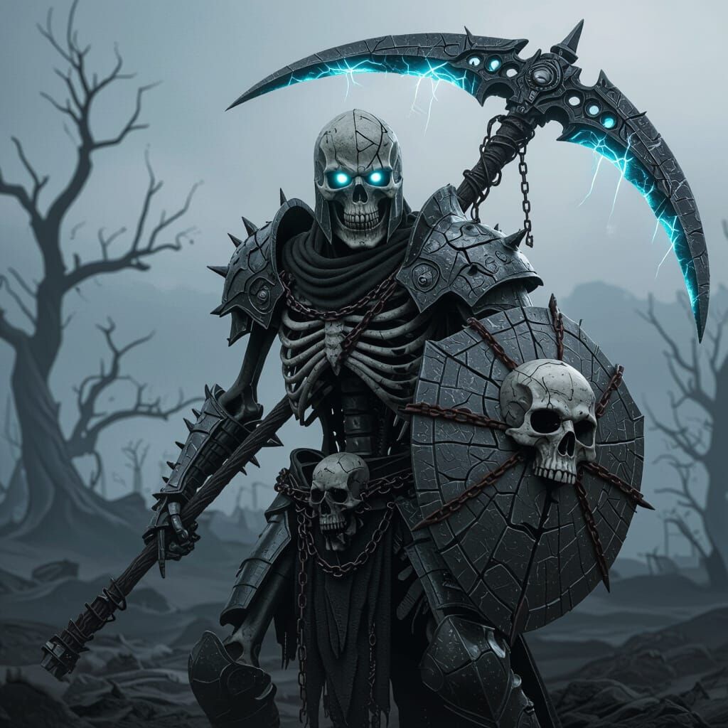 Menacing Skeletal Warrior in Bone Armor with Glowing Eyes