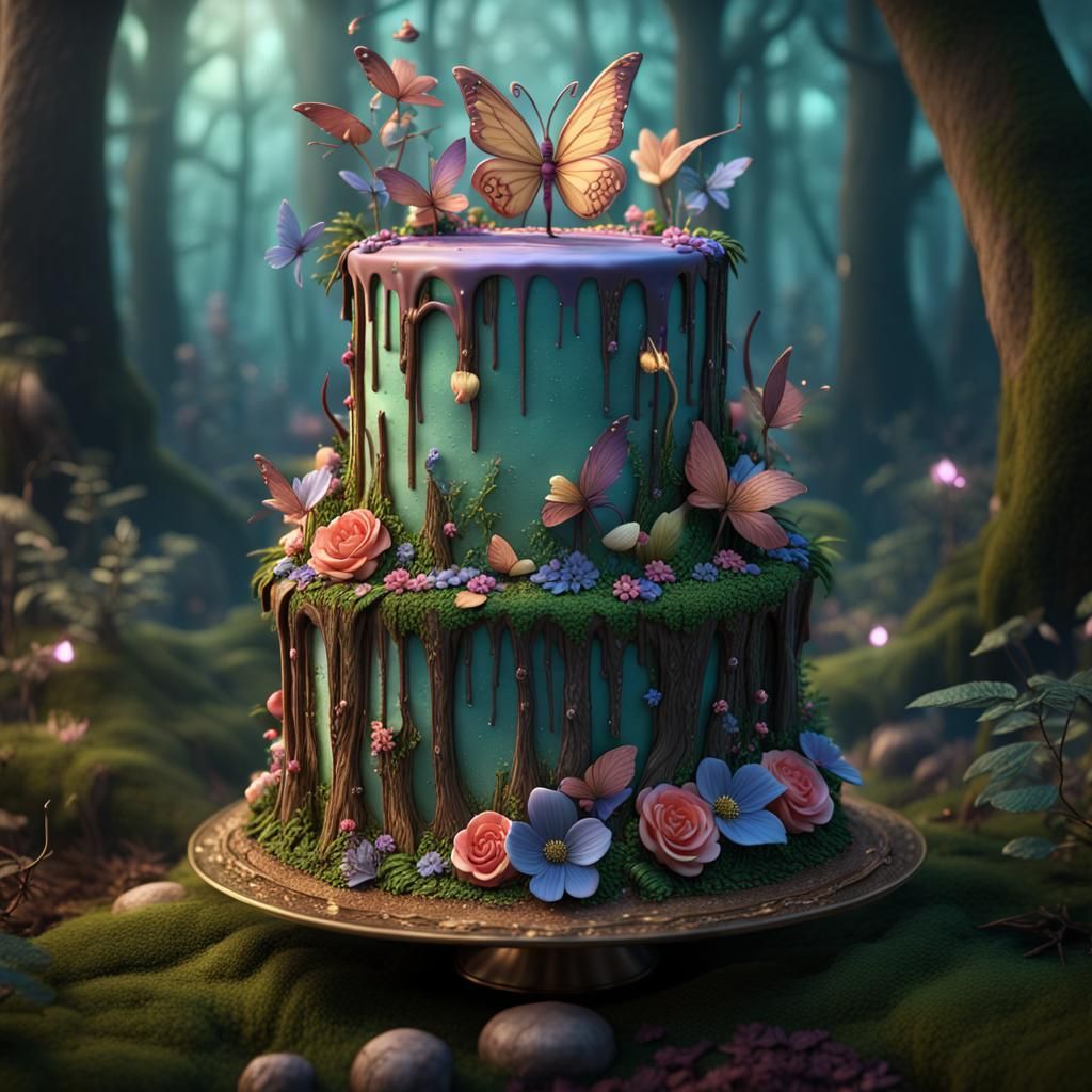Enchanting Fairy Forest Birthday Cake in Detailed Concept Ar...