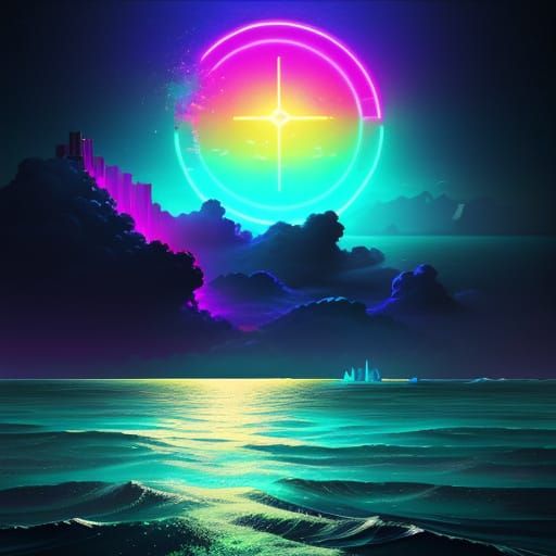 Neon Paradise: A Retro-Fantasy Seascape