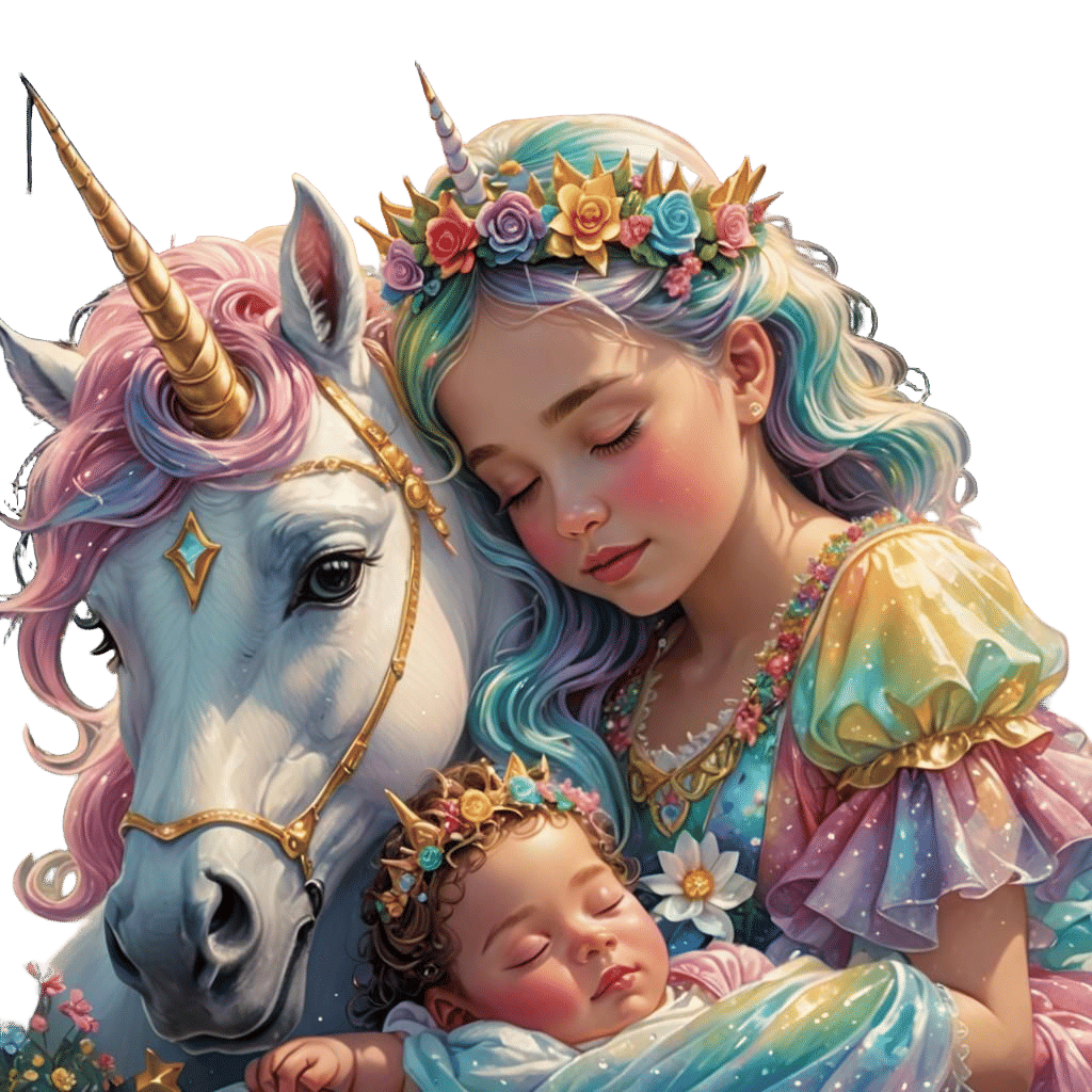 Baby Princess and Unicorn in Candy Art Style
