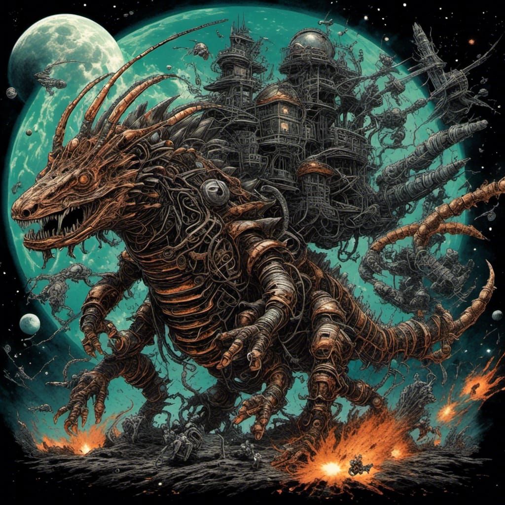 Demonic Mechagodzilla Centaur Destroys Space Station