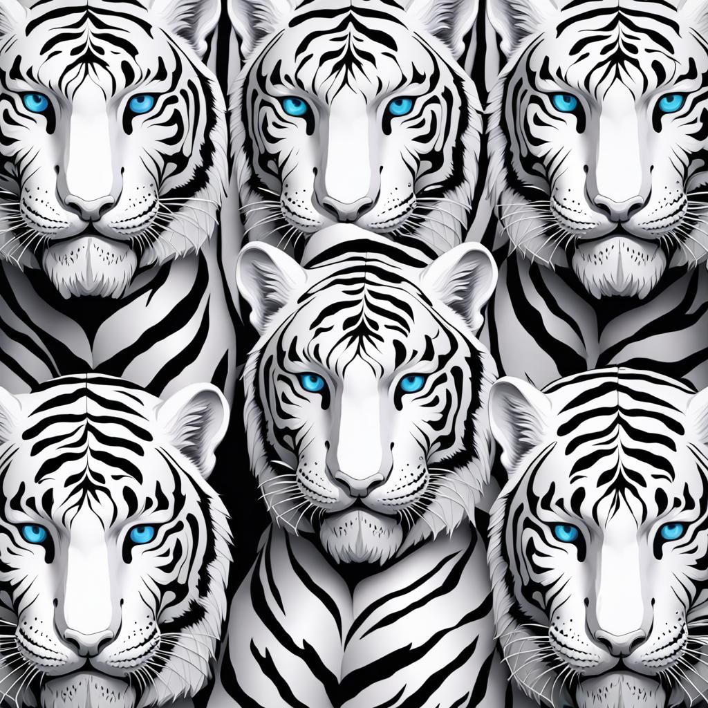 Seamless White Tiger Face Mask Pattern