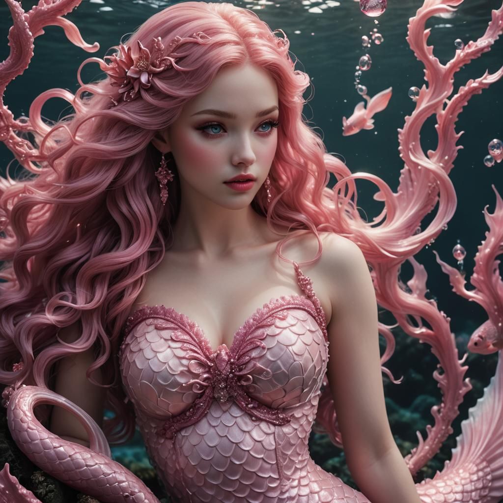 Realistic Pink Mermaid with Intricate Details