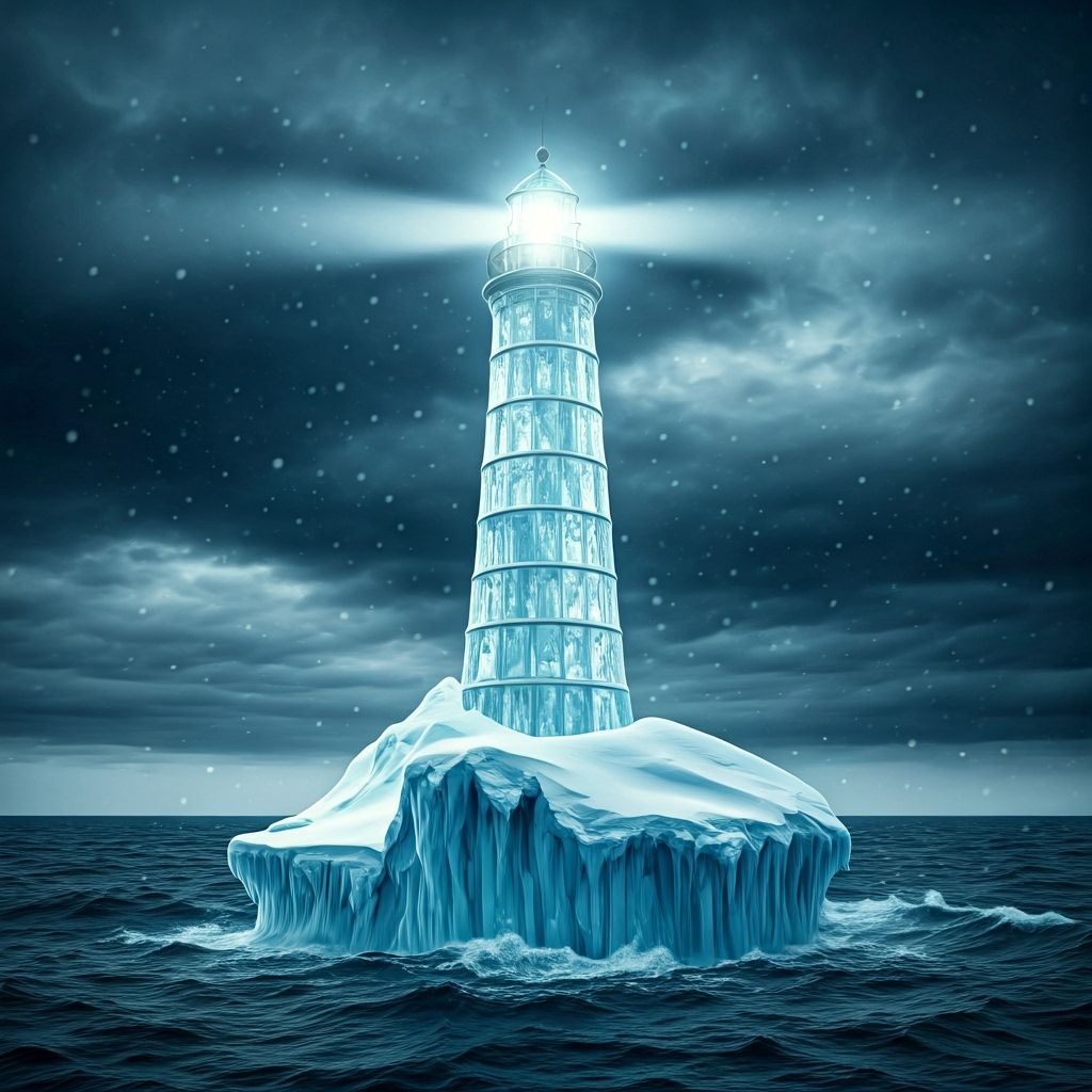 Icy Gothic Lighthouse on Stormy Iceberg