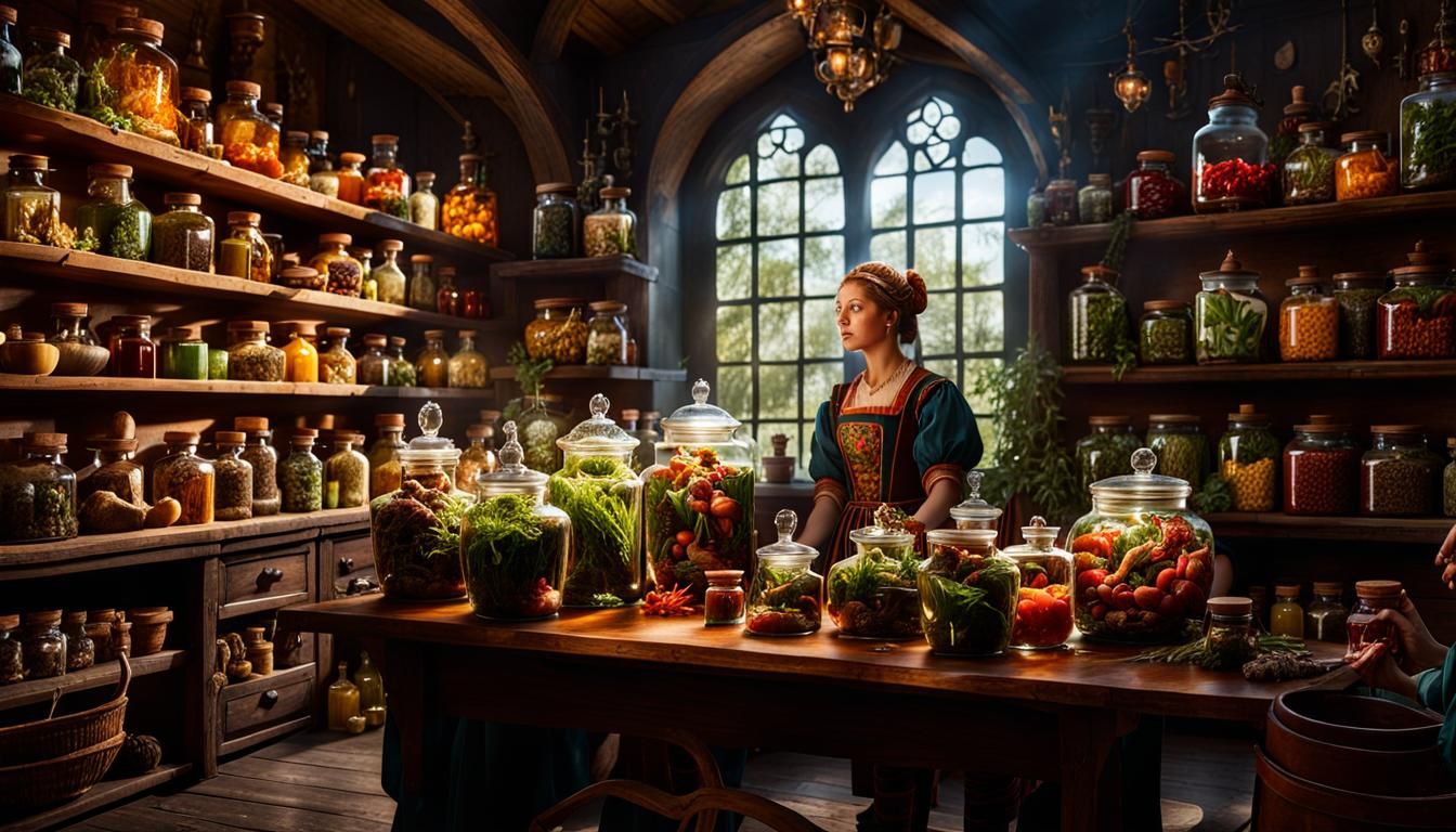 apothecary Giulia Tofana eyeing the ingredients to make a useful poison