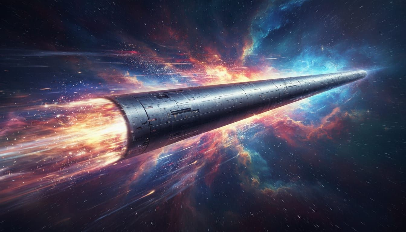 Sleek Interstellar Ship in Cosmic Nebula