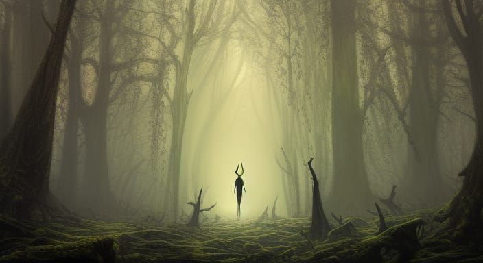 Wendigo Elk in Foggy Forest, Fantasy Art