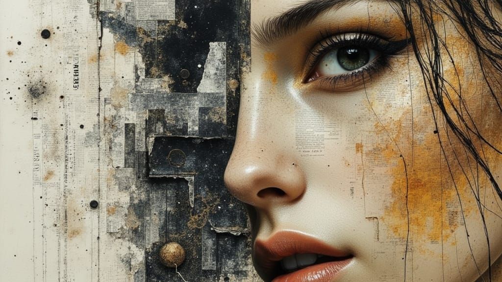 Split Portrait in Acrylics and Newspaper Collage