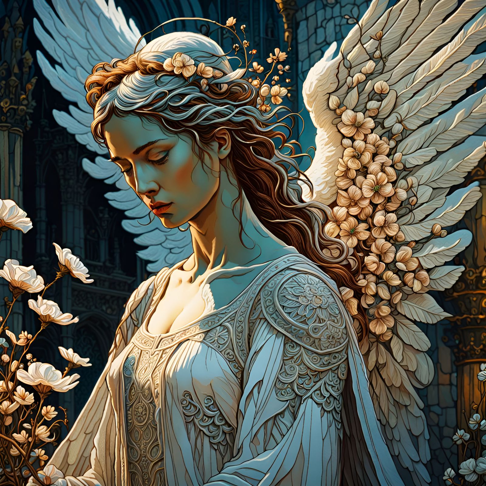 Detailed Embroidered Angel Artwork