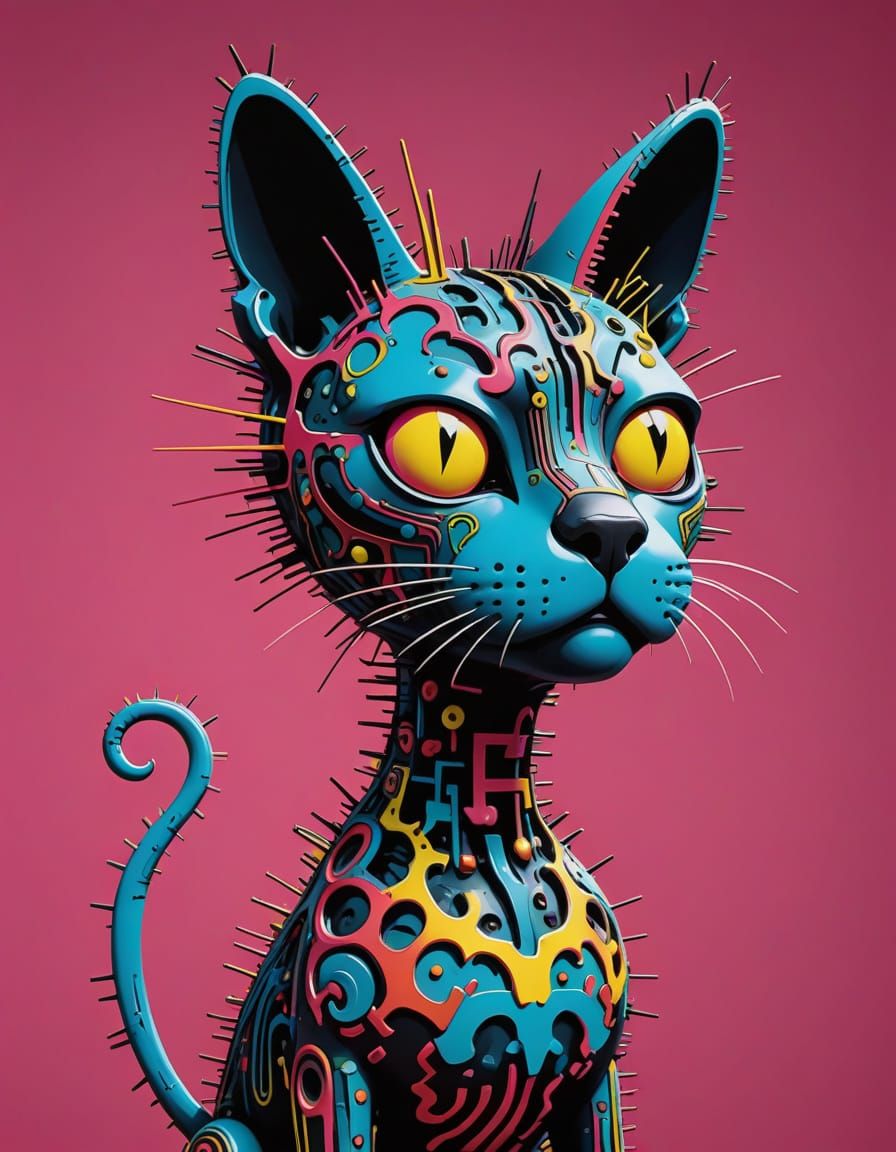 Surreal Punk Rock Cat in Neon Colors