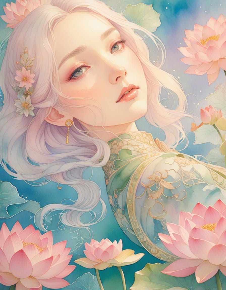 Enchanting Pastel Lotus Flower in Whimsical Fantasy Art