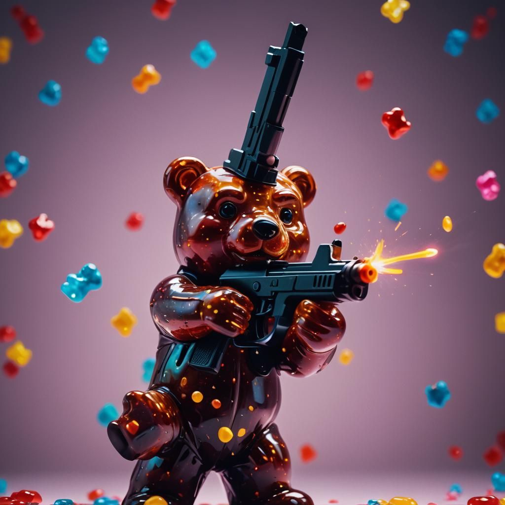 Gummy Bear's Surreal Standoff: A Pop Art Masterpiece