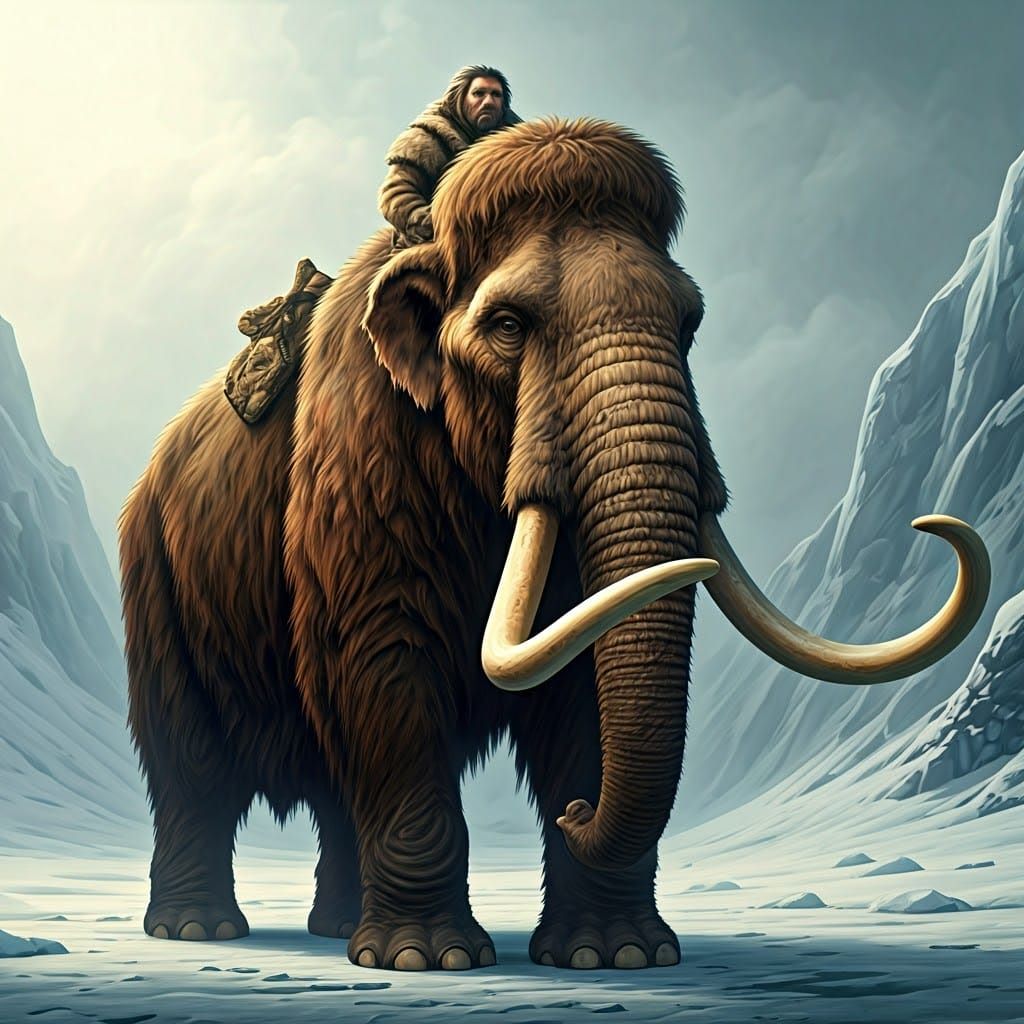 Hyper-Realistic Ice Age Mammoth in Foggy Landscape