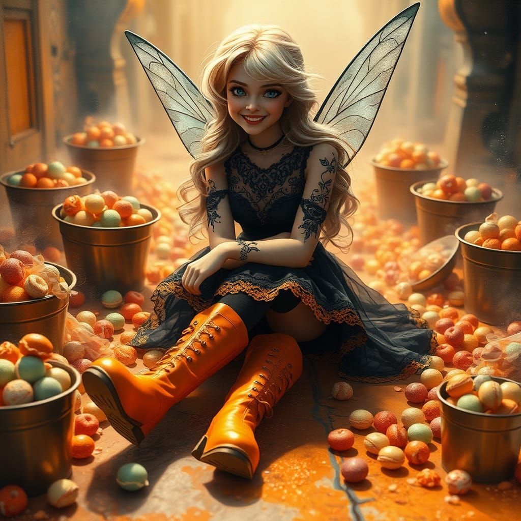 Gothic Tinkerbell with Sweets, Digital Art