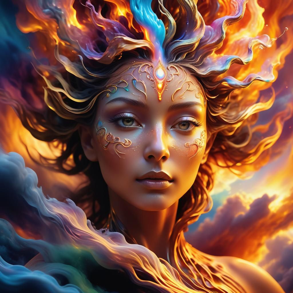 Elemental Embodiment Portrait in Surreal Style