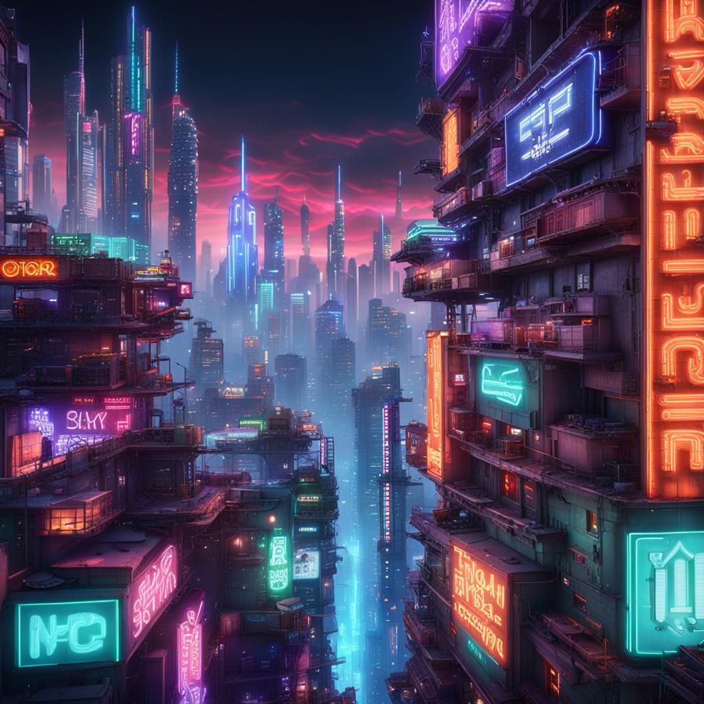 Neon Cyberpunk Cityscape in High Resolution
