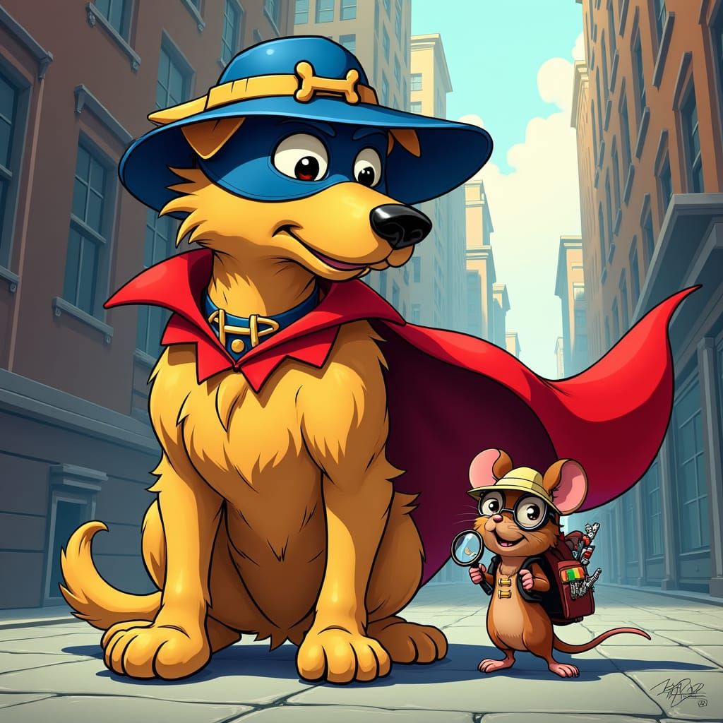 Ace the Detective Dog in Comic Book Cityscape