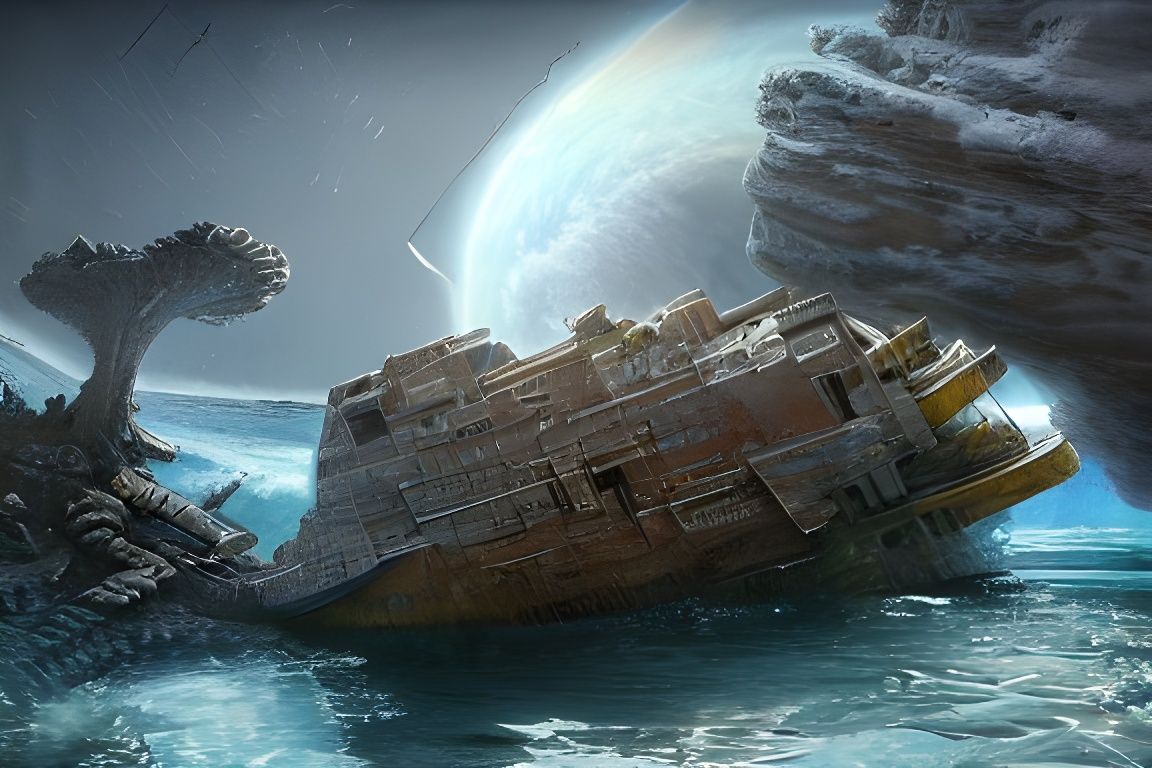Planetary Shipwreck in Hyperdetailed Digital Painting Style