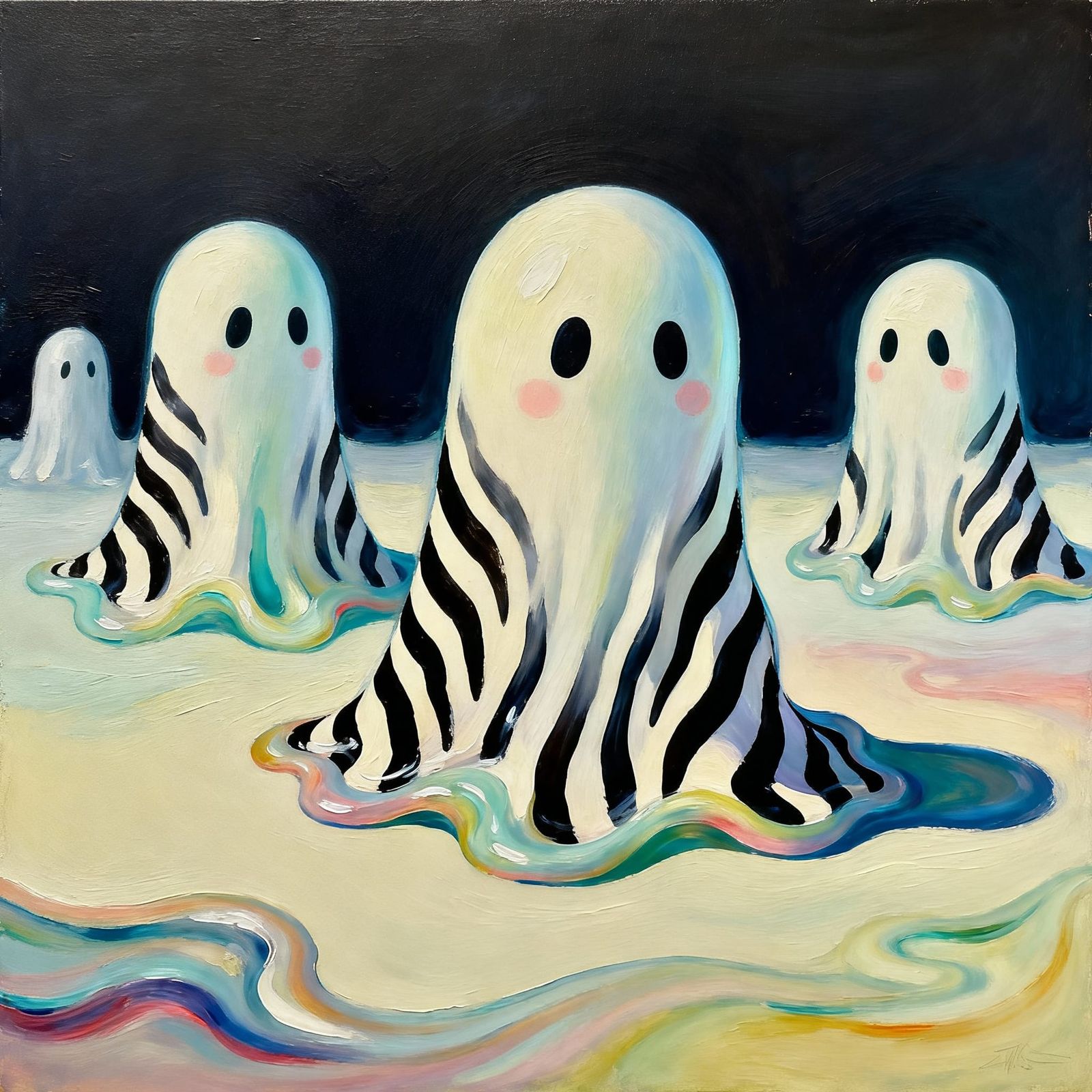 Surreal Zebra Ghosts Melting in Oil Painting Style