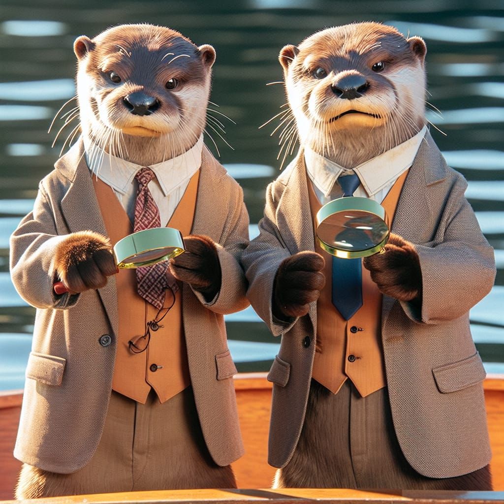 Comedic Otter Detectives on a Sunny Investigation