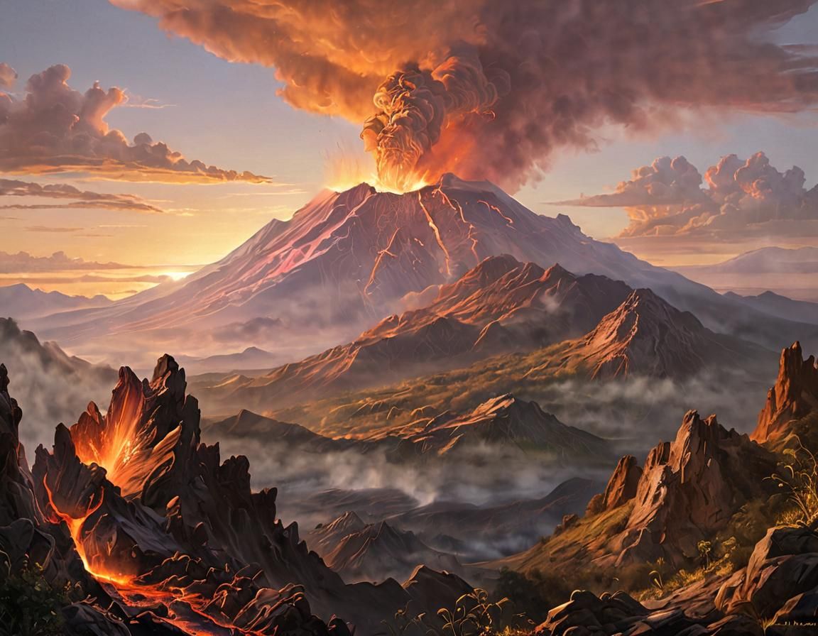 Mountain Summit Sunrise: Majestic Oil Painting