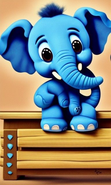 Cute Baby Elephant and Lion on See-Saw