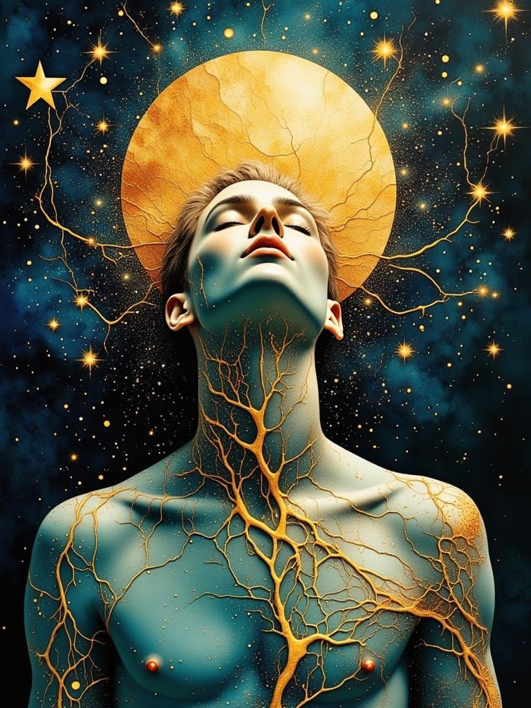 Celestial Ecstasy: Androgynous Figure in Cosmic Glow