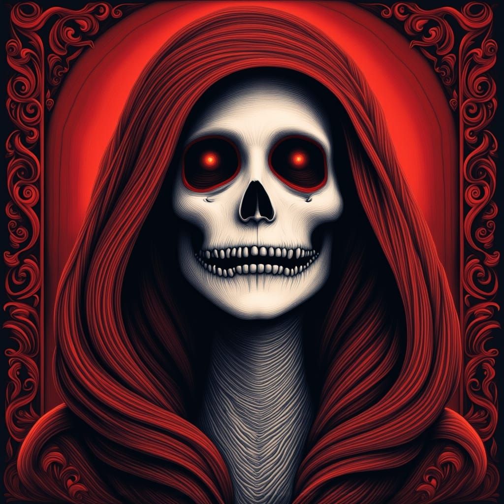 Horror Vacui Skeleton as Colour Pencil Drawing