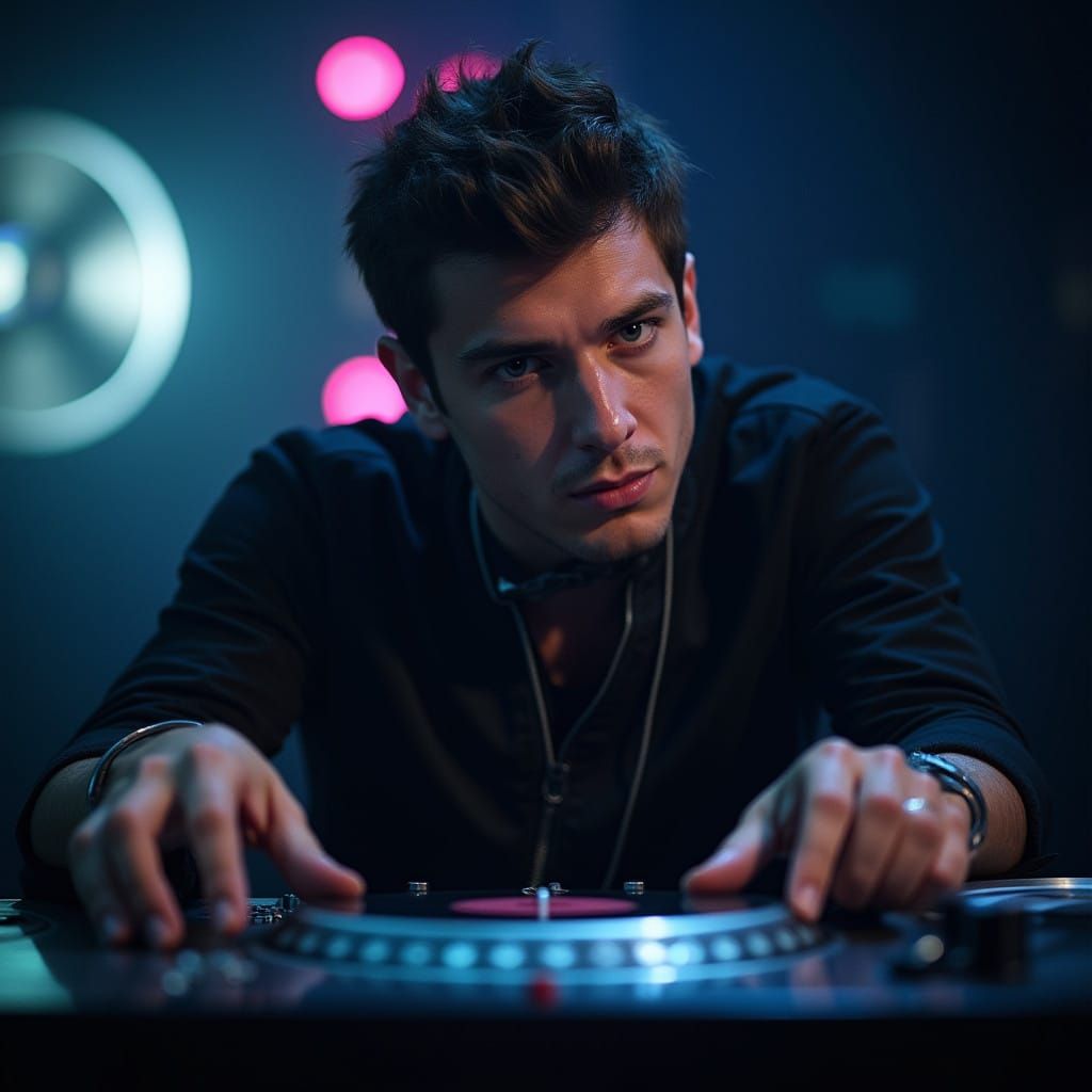 Confident DJ Portrait in Moody, Cinematic Light