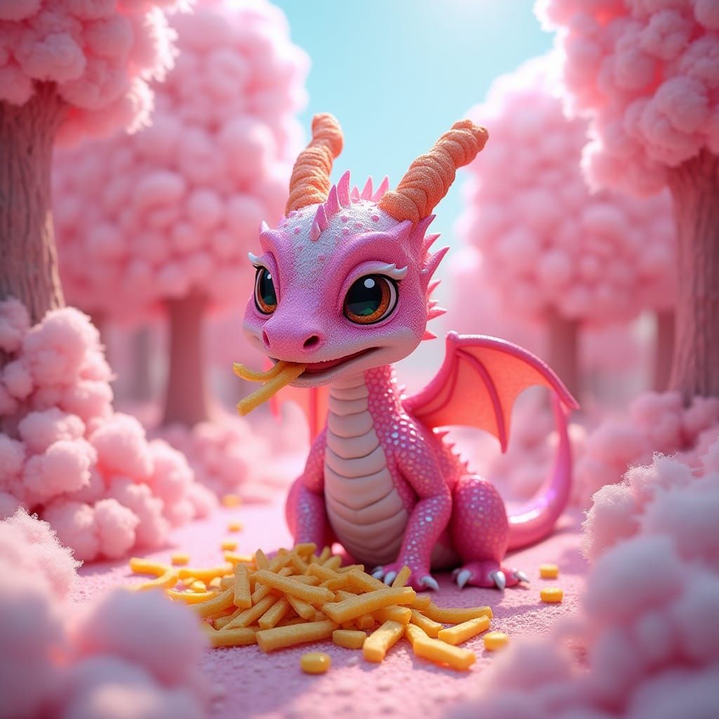 Sugary Sweet Peppermint Dragon in Whimsical Candyland Landsc...