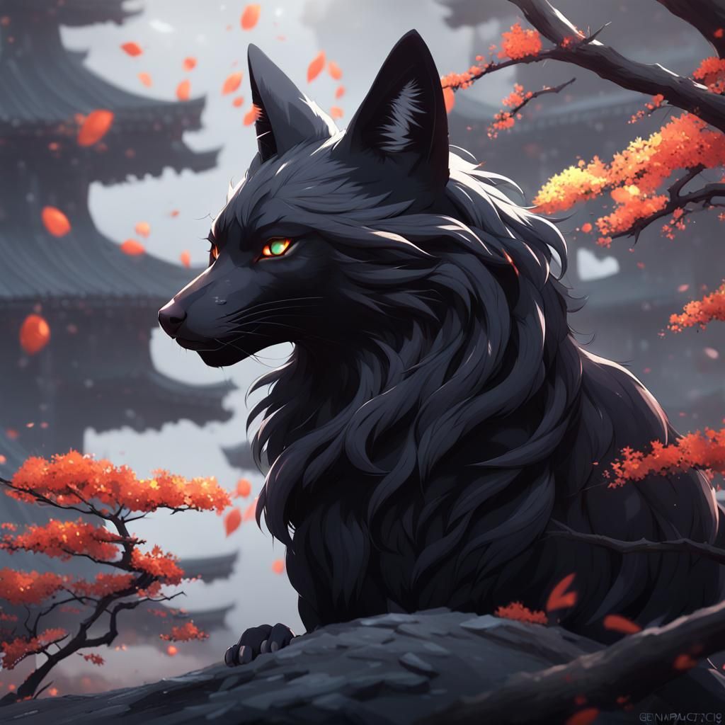 Black Kitsune in Detailed 3D Anime Art