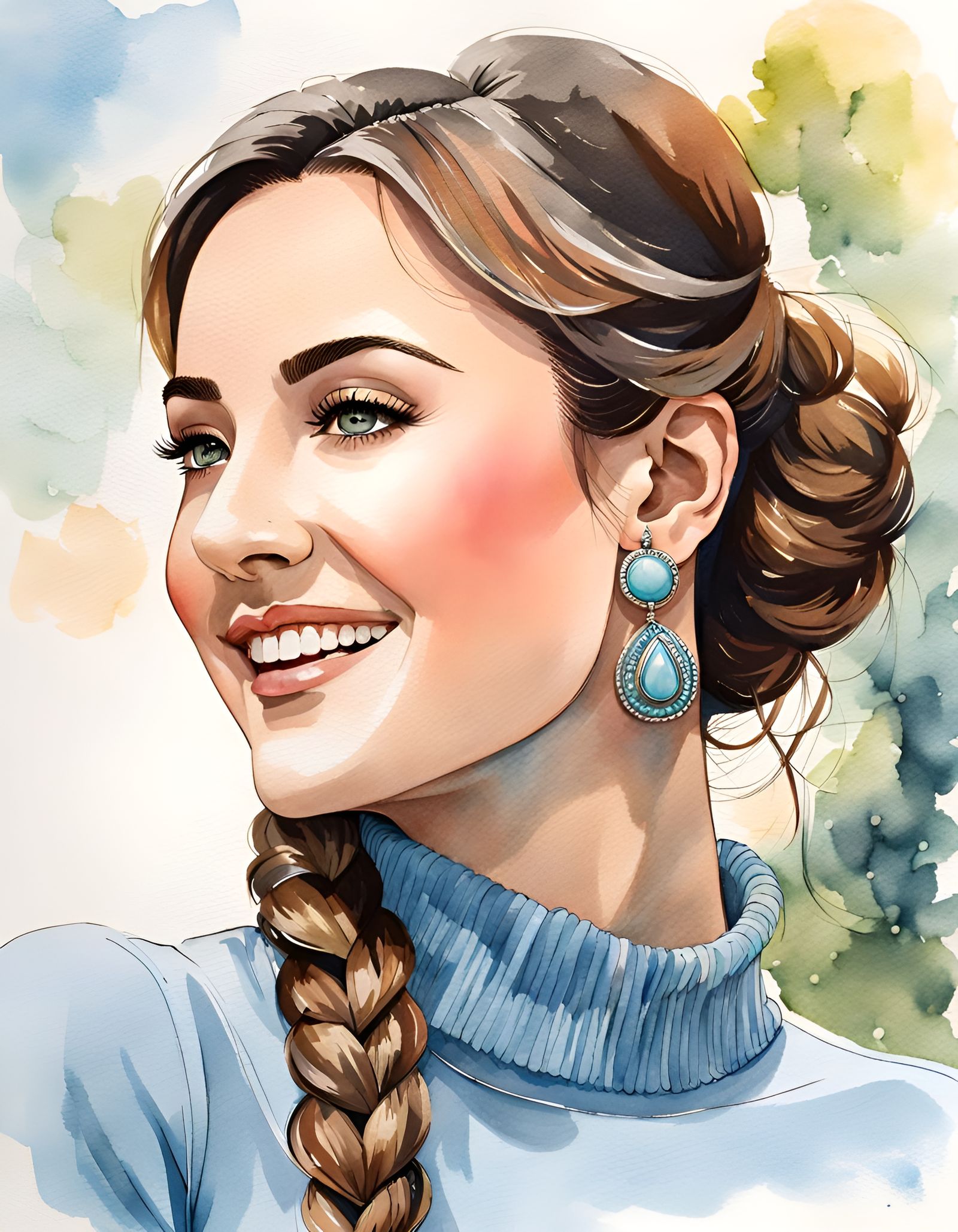 Elegant Woman in Turtleneck, Watercolor Portrait